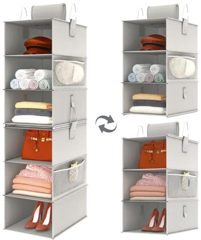 2-Pack 3-Plank Hangende Kast Organizer - Scheidbare 6-Plank Opbergplanken voor Slaapkamer, College, en Camper