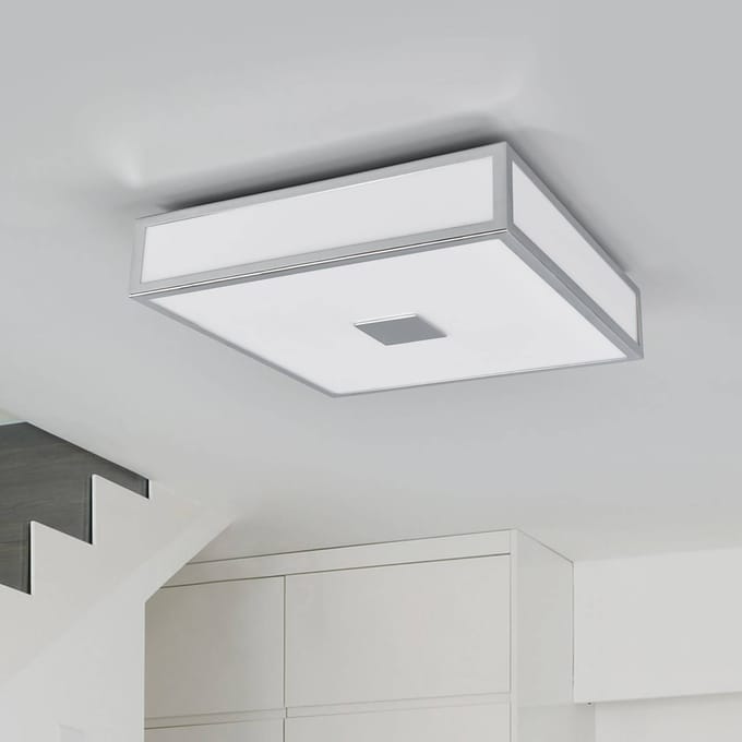 Lindby - Plafondlamp badkamer - 2lichts - Acryl, metaal - H: 8 cm - E27 - opaalwit, chroom