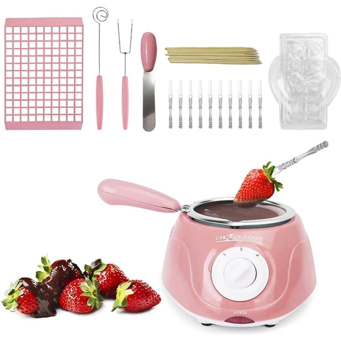 Chocolade Smeltpan Chocoladesmelter Hot Chocolademaker met Spatel Vormen 10 Houten Stokjes US Plug roze