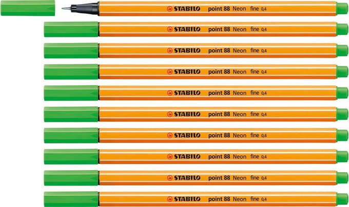 STABILO point 88 - Premium Fineliner - Fine 0,4 mm – Neon groen – Doos 10 stuks