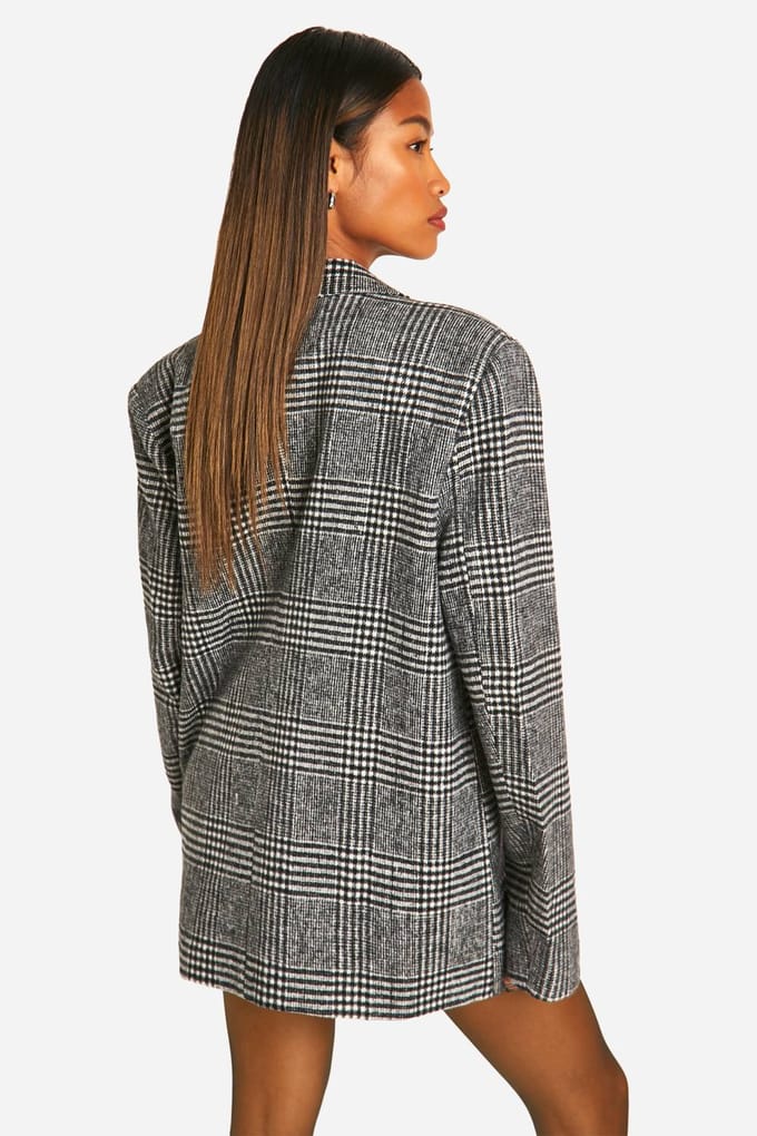 boohoo Dames Premium wollenlook geruite oversized blazer | Black | Maat: 12