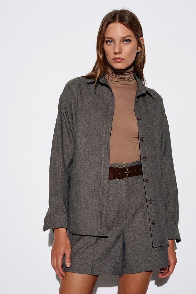 Oversized Langarm Micro-patroon Shirt