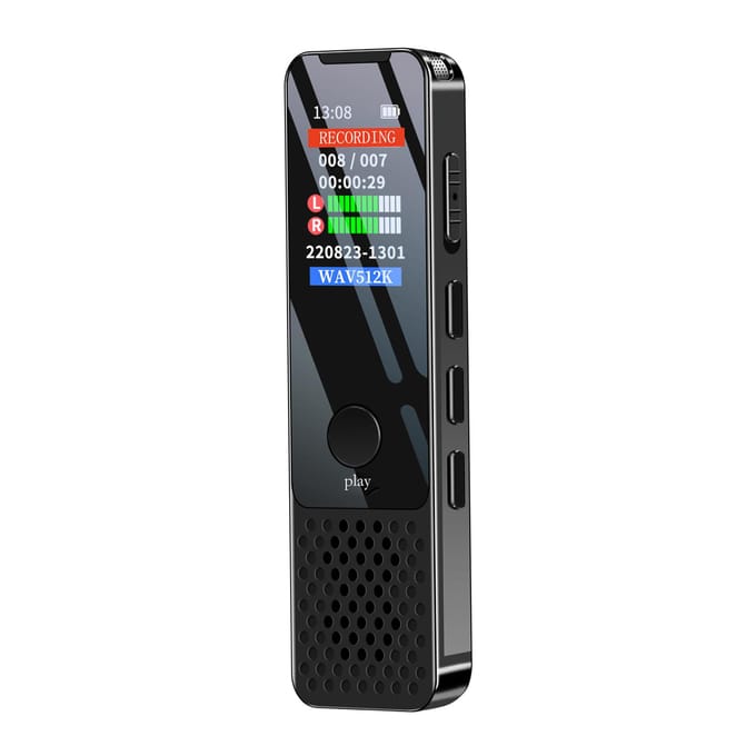 Digitale Spraakrecorder 64GB Geactiveerde Opname Afspelen MP3 Muziekspeler met Microfoon en Luidspreker zwart