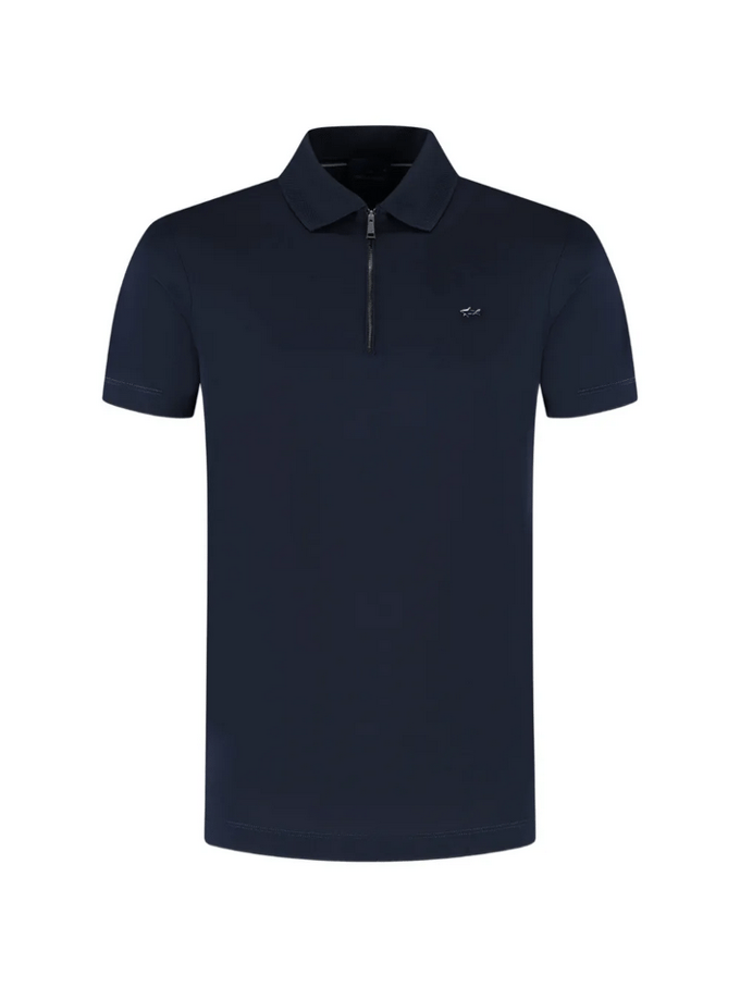 polo met rits man blauw