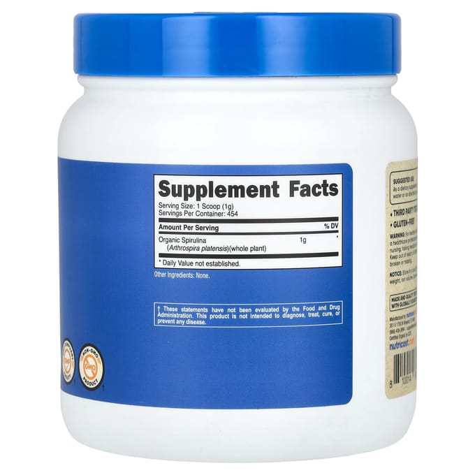 Nutricost, Spiruline biologique, sans saveur, 473 g (454 g)