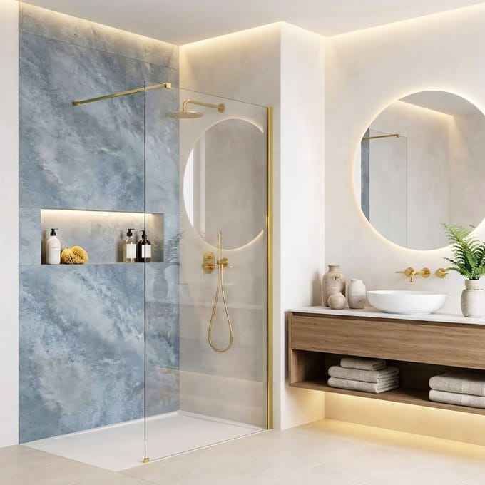 Rea Flexi Transparent - Douchewand - Gouden - 80 Gehard Glas 8 mm (Transparant) - 120X80X195cm