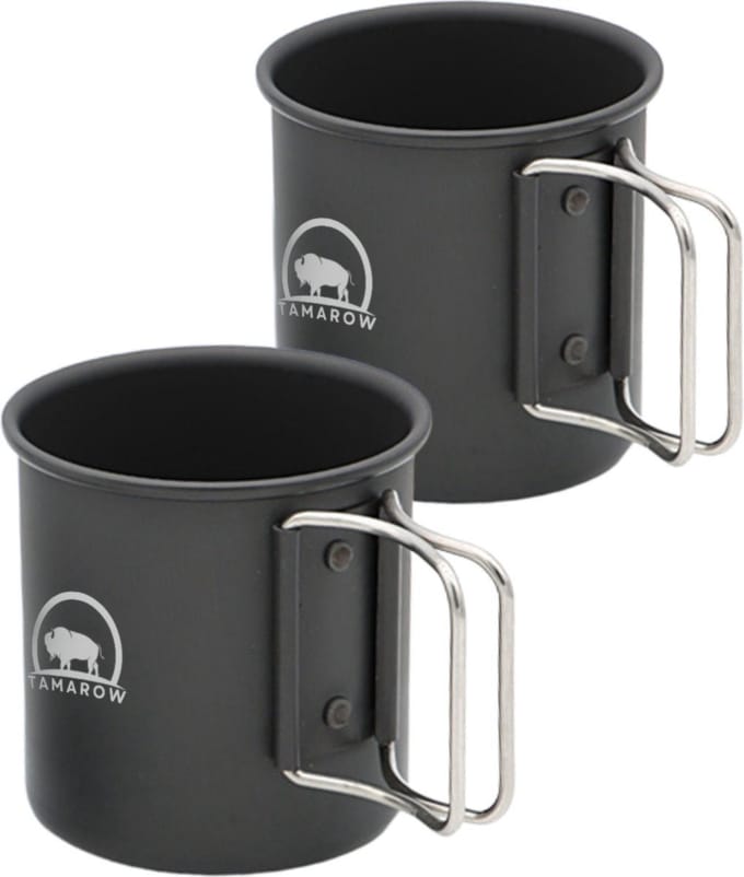 Tamarow RVS Camping Mok Set - 300ml - Campingbeker - Drinkbeker - Uitklapbare Kampeer Mokken - Zwart - Set van 2