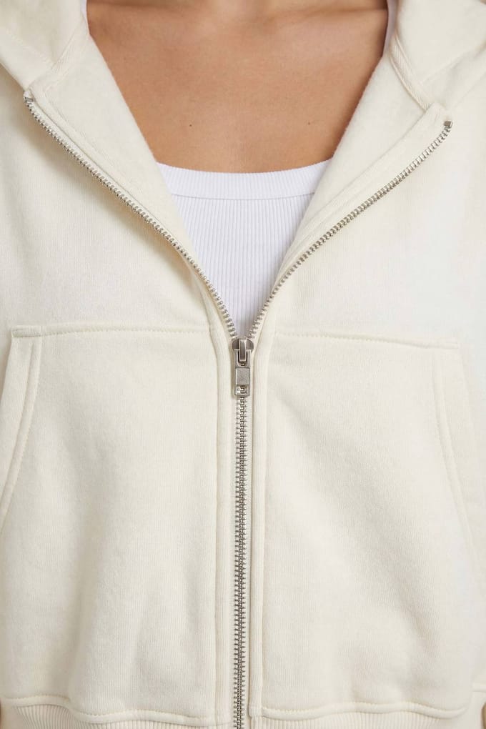 boohoo Dames Boxy hoodie met ballonmouwen en oversized ritssluiting | Ecru | Maat: Large