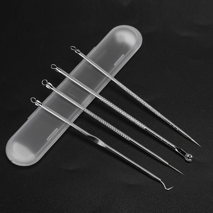 Pukkel Mee-eter Verwijderaar Puntige Comedonen Verwijderingsnaald Dubbele Kop Drukring Toolset white