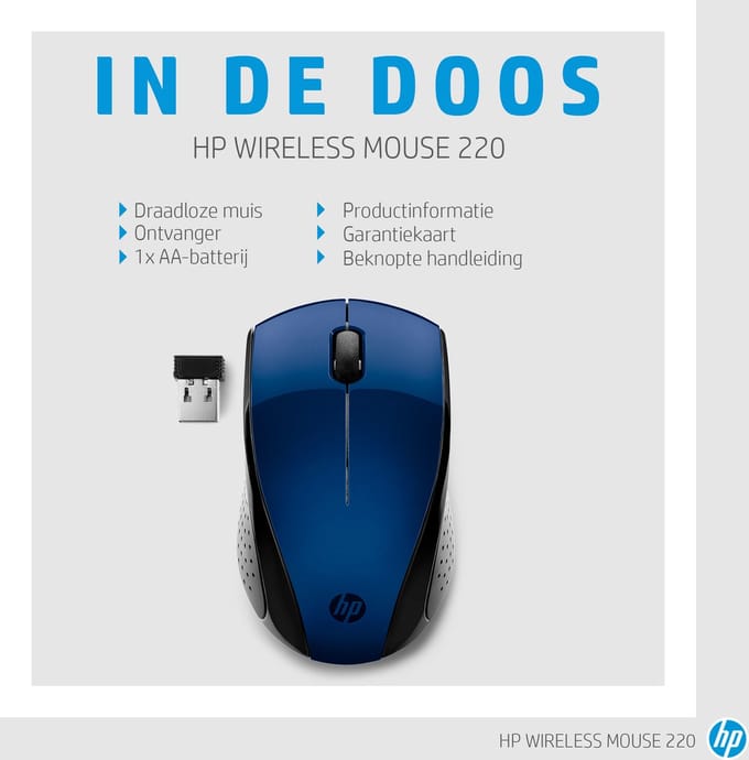 HP 220 Muis Radiografisch Optisch Blauw 3 Toetsen 1300 dpi Geïntegreerd scrollwiel