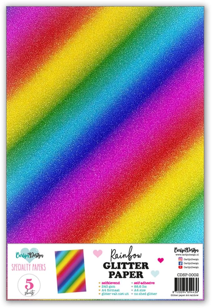 Zelfklevend glitterpapier A4 Rainbow, 5 vel