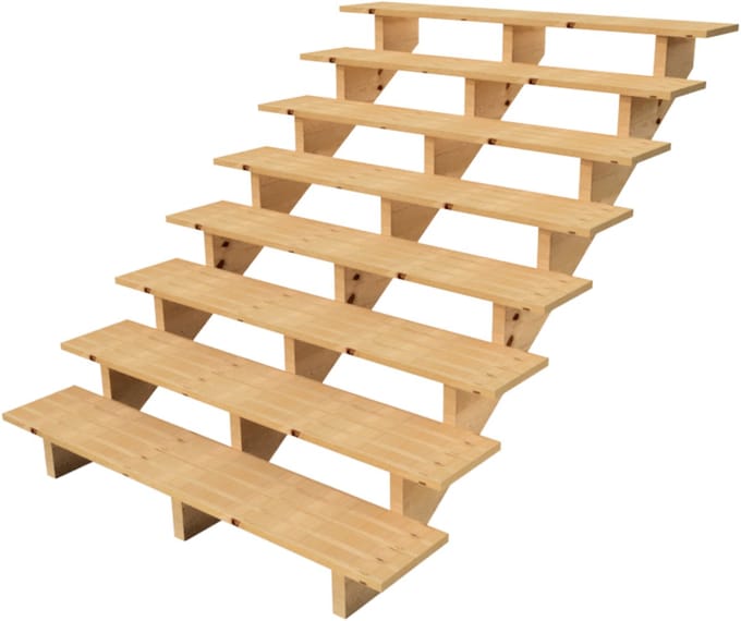 BERLIN Houten Buitentrap - 8 Open Treden 139 cm Hoog - 160 cm Breed