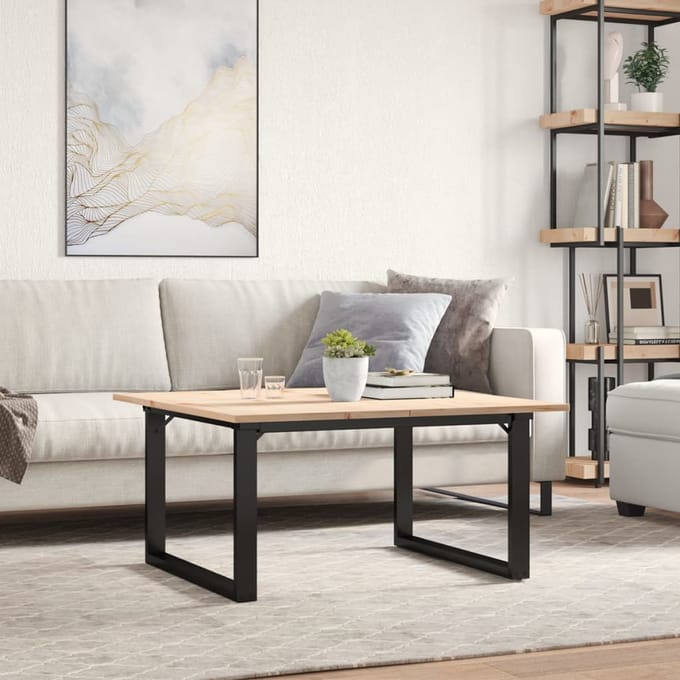 vidaXL - Salontafel - O-frame - 80x80x45 - cm - massief - grenenhout - en - staal
