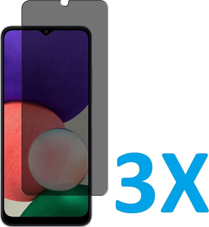 Screenprotector Glas - Privacy Tempered Glass Screen Protector Anti-Spy Geschikt voor: Samsung Galaxy A22 4G - 3x