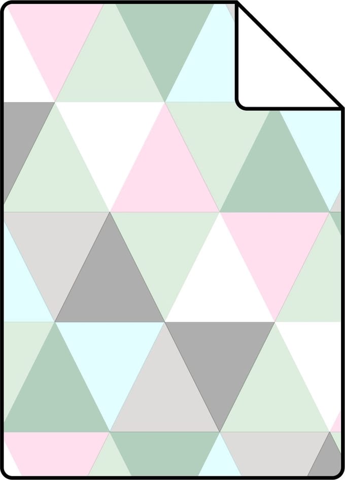 Proefstaal ESTAhome behang driehoekjes mintgroen, roze en grijs - 26.5 x 21 cm - 128706-S