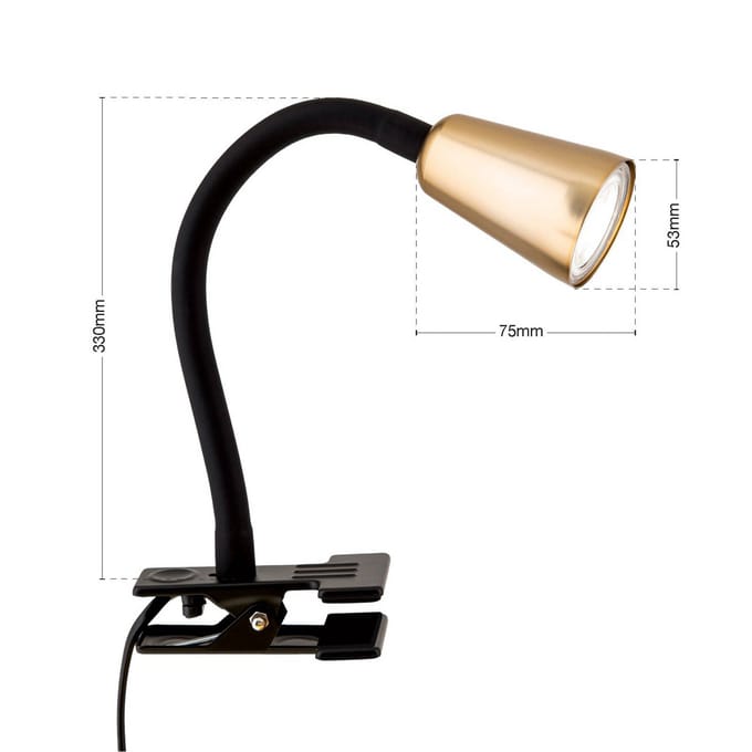 ORION Klemlamp Dotty, messingkleurig, hoogte 33 cm, GU10