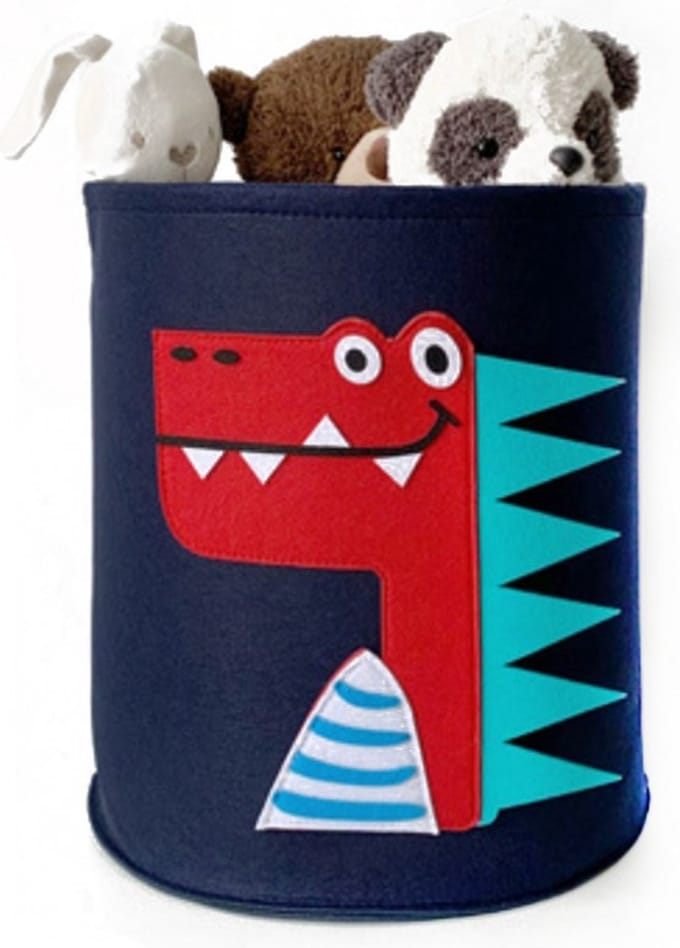 Speelgoedmand - Wasmand - Opberger - 35 x 35 cm - Blauw - Dinosaurus
