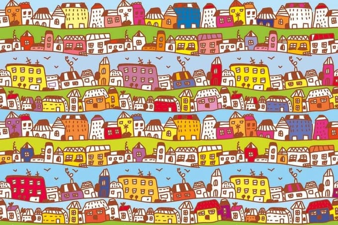 Fotobehang - Houses in Town 375x250cm - Vliesbehang