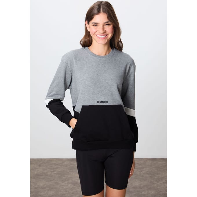 Overmaatse Kleurgebroken Crew Neck Sweatshirt