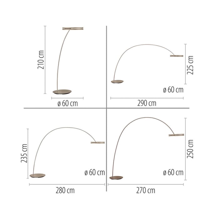 LED vloerlamp PURE Loop-Bow, bronskleurig, reikwijdte 290 cm