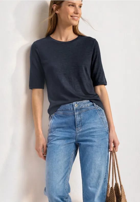 Basic Shirt met ronde hals in Unifarbe
