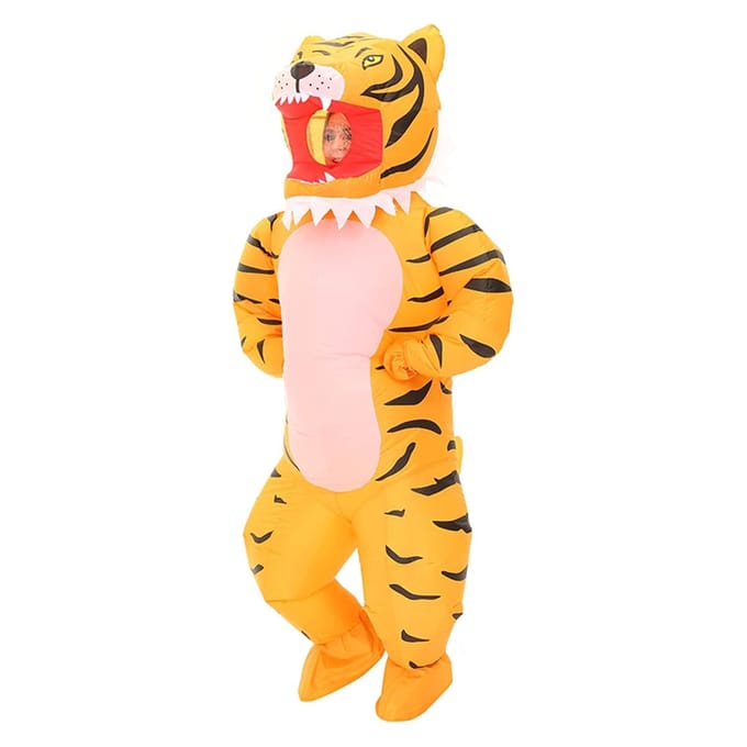 Fierce Tijger Opblaaskostuum, Volwassenen 150-190cm geel