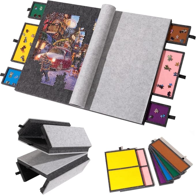 Opvouwbaar Puzzelbord - Puzzeltafel Puzzelplateau - Puzzels Sorteren - Met 6 Sorteerladen - 88 x 67 cm - Grijs