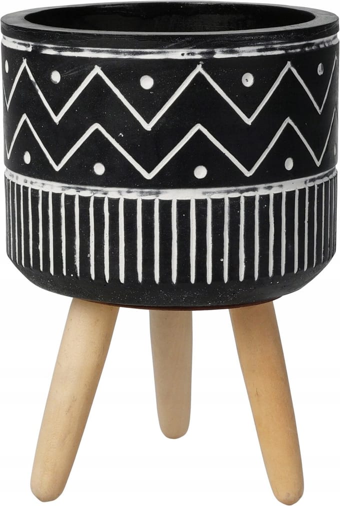 Koopman - Cementen Bloempot - 12x17 cm - Zwart - Etno Stijl