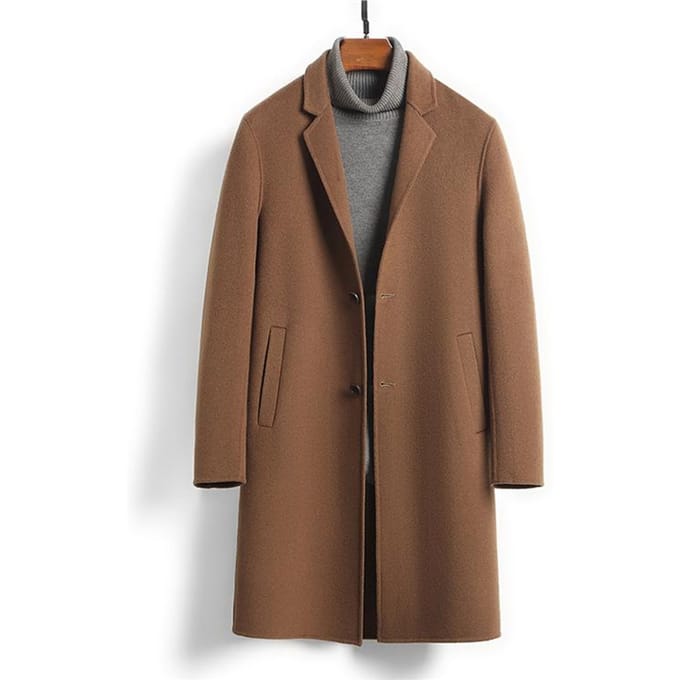 Wollen Jas Dubbelzijdig Handgemaakte Wollen Jas Heren Kasjmier Jas 5XL brown