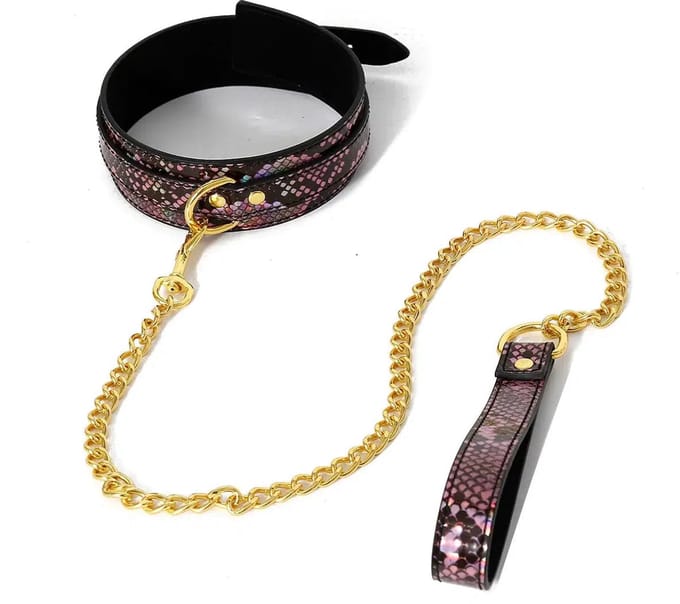 Smart Moves - Collar met Gouden Ketting - PU Leer - Slangenprint Roze
