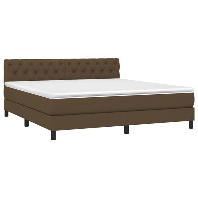 vidaXL - Boxspring - met - matras - en - LED - stof - donkerbruin - 160x200 - cm