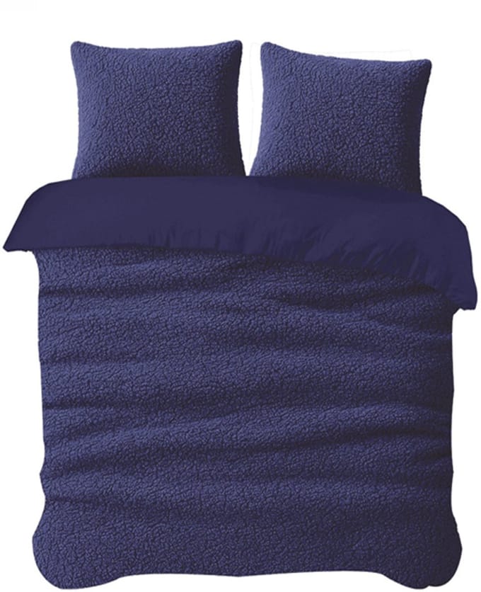 iSleep Dekbedovertrek Teddy - Eenpersoons - 140x200/220 cm - Donker Blauw
