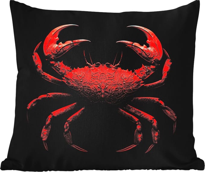 Tuinkussen - Krab - Rood - Vissen - Schaaldieren - 40x40 cm - Weerbestendig