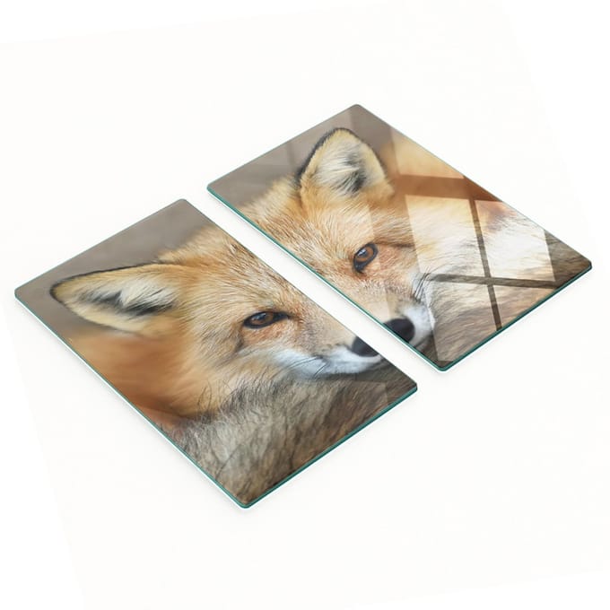 Set van snijplanken van gehard glas met vossenafbeeldingen, 2x30x52 cm
