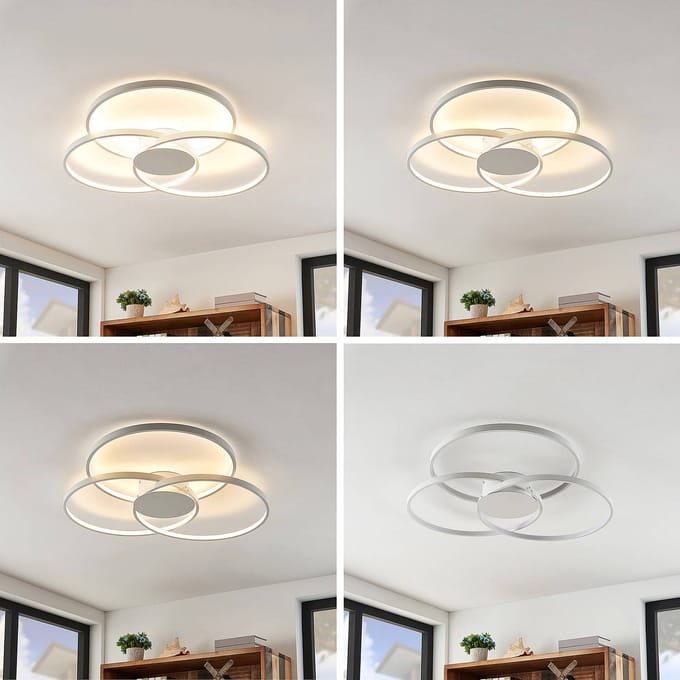 Lindby LED plafondlamp Riley, wit, metaal, 80 cm, dimbaar