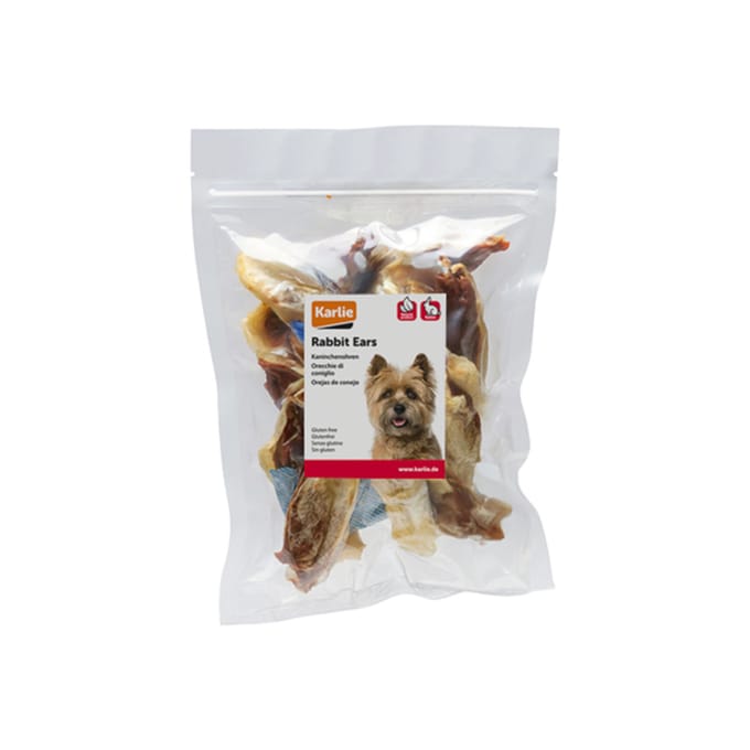 250g beeztees gedroogde konijnenoren met eend hondensnacks