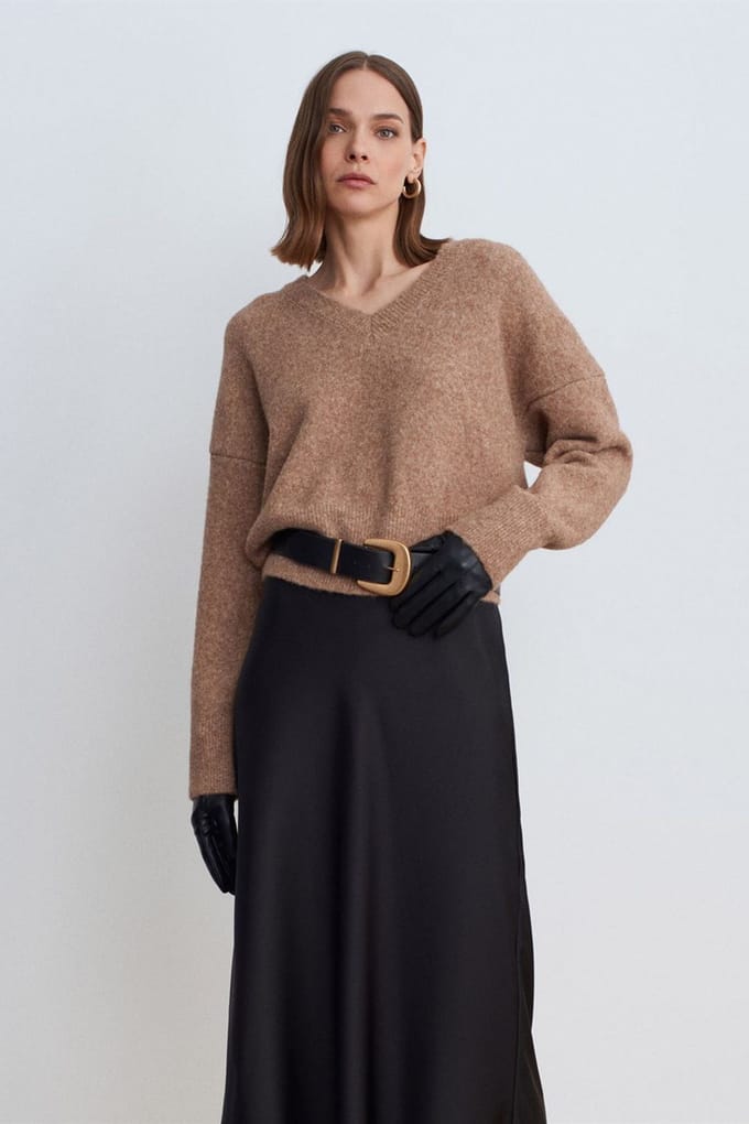 Dames V-hals Ribbels Breiselsweater