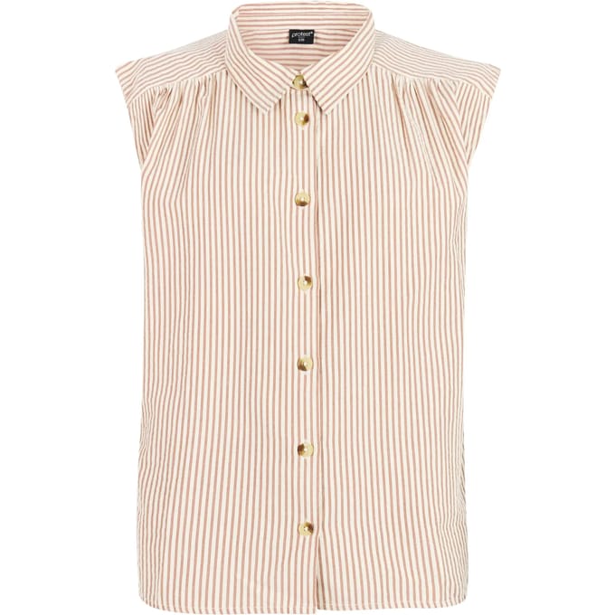 Protest PRTPeacy - Blouse Dames - Mouwloos - Knoopsluiting - Loose fit - Bruin
