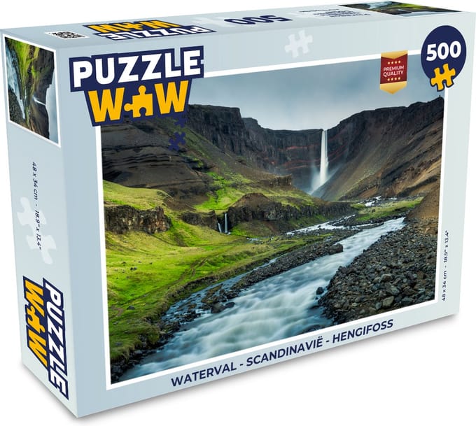 Puzzel Waterval - Scandinavië - Hengifoss - Legpuzzel - Puzzel 500 stukjes