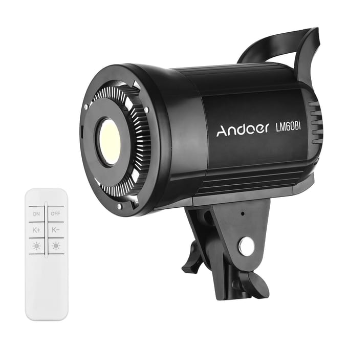 Andoer LM60Bi Draagbare LED Fotografie Invullicht 60W Studio Videolicht 3000K-5600K Dimbaar UK Plug black