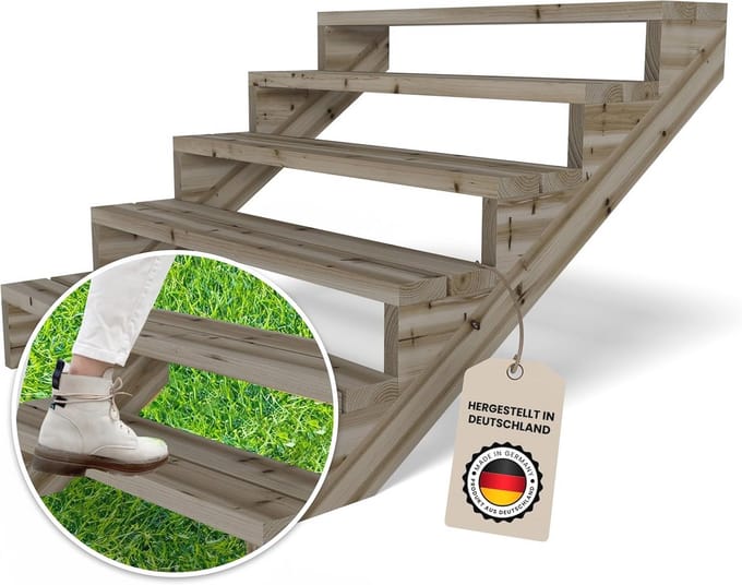 Terrastrap met 5 treden en massief grenen constructie - breedte 120 cm