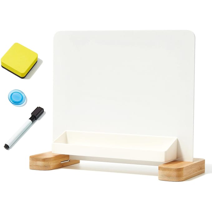 Veelzijdig magnetisch bureau whiteboard met bamboe basis, opbergdoos voor droog uitwisbaar schrijfbord wit