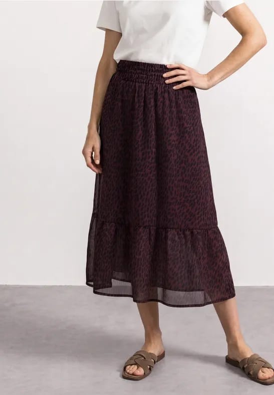 Midi-rok van chiffon met volant