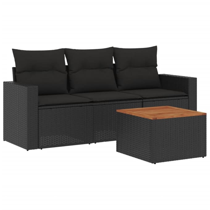vidaXL - 4-delige - Loungeset - met - kussens - poly - rattan - zwart