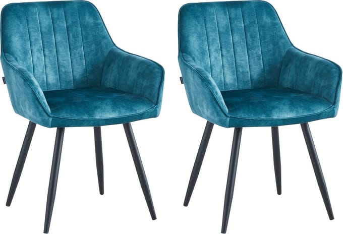Colenis® - Ozzy Eetkamerstoel - Set Van 2 - Petrol - Adoré Velvet - Industrieel - Met armleuning