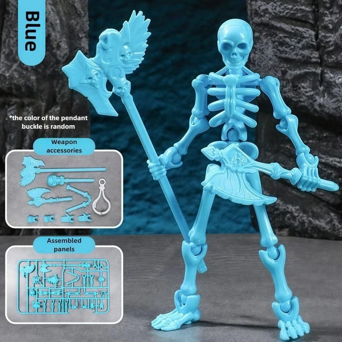 Figurine d'Action Squelette Tridimensionnel Multi-Articulable Crâne Portable Modèle Squelette Assemblage Coloré Mobile Jouets bleu