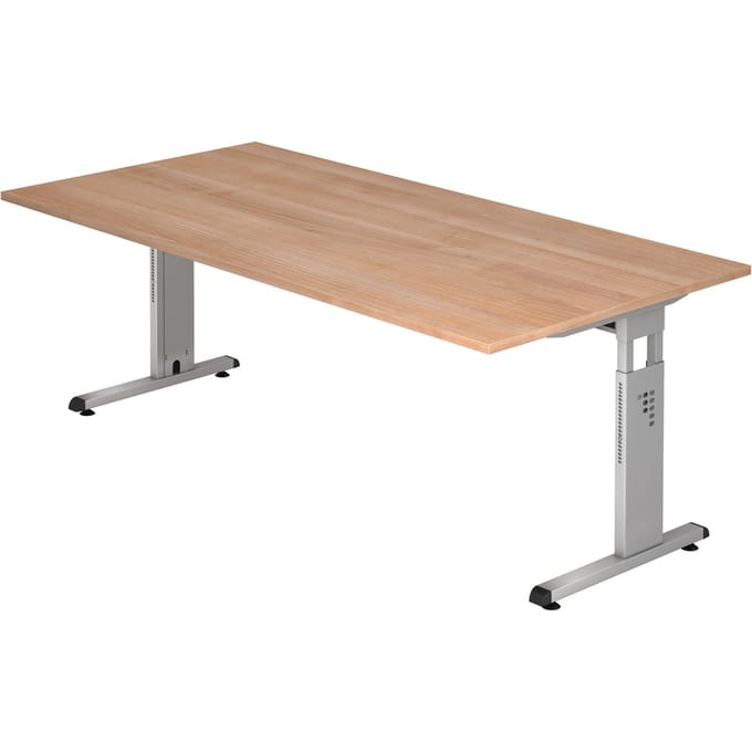 MEGA 2E S | Bureau - 200 x 100 Walnoot/Zilver Tafelhoogte I In hoogte verstelbaar