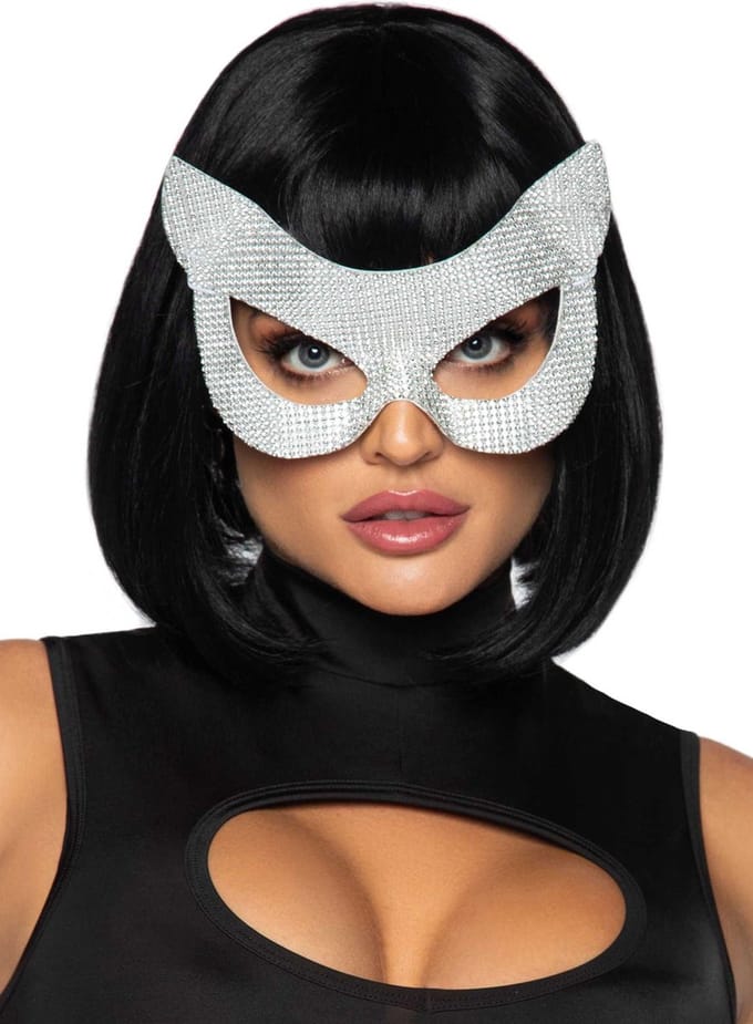 Vrouwelijk kattenmasker met nep rhinestones Leg Avenue