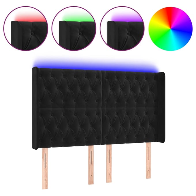 vidaXL - Hoofdbord - LED - 147x16x118/128 - cm - fluweel - zwart