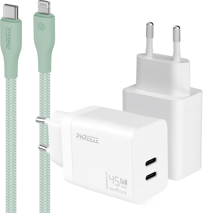 Phreeze usb C adapter geschikt voor iPhone en iPad met Lightning kabel groen - Snellader met kabel
